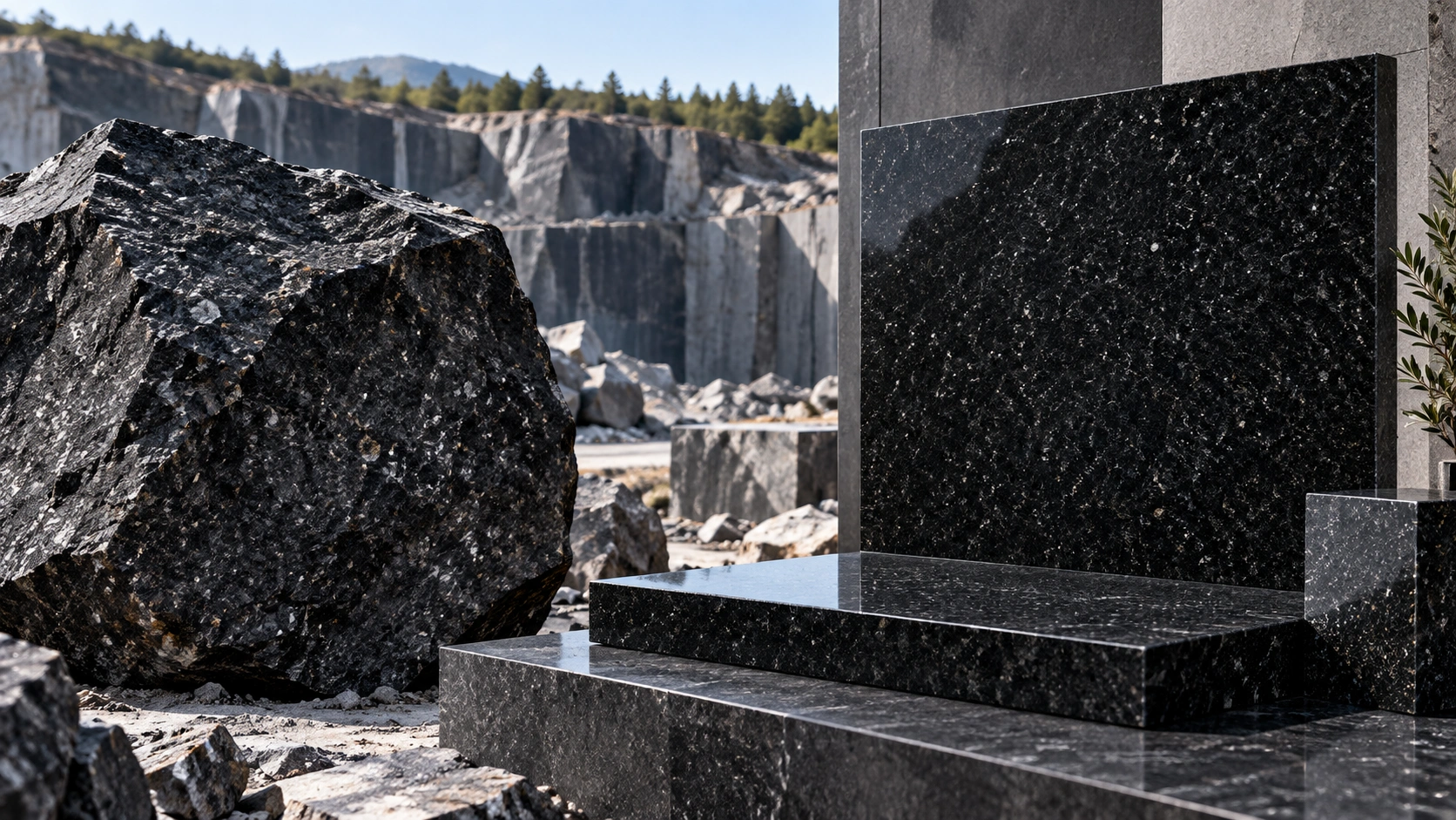 Gabbro Diabase granite slab — near-black Karelian monument stone with a very fine grain, polished finish