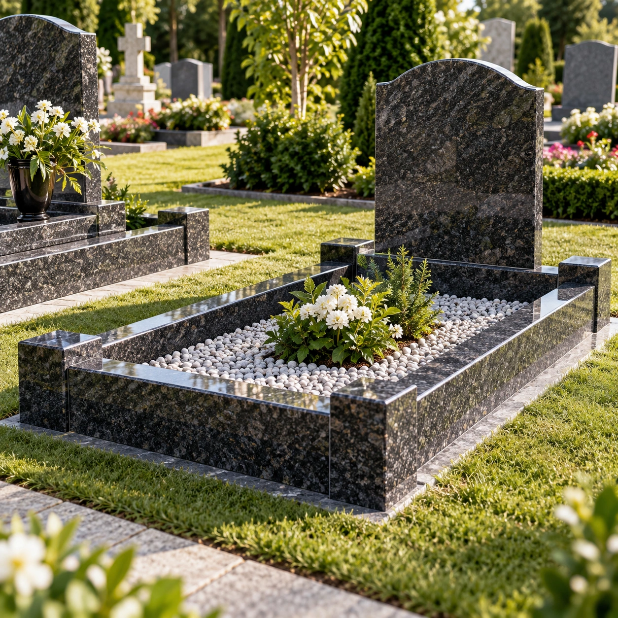 Granite kerb surround framing a grave plot