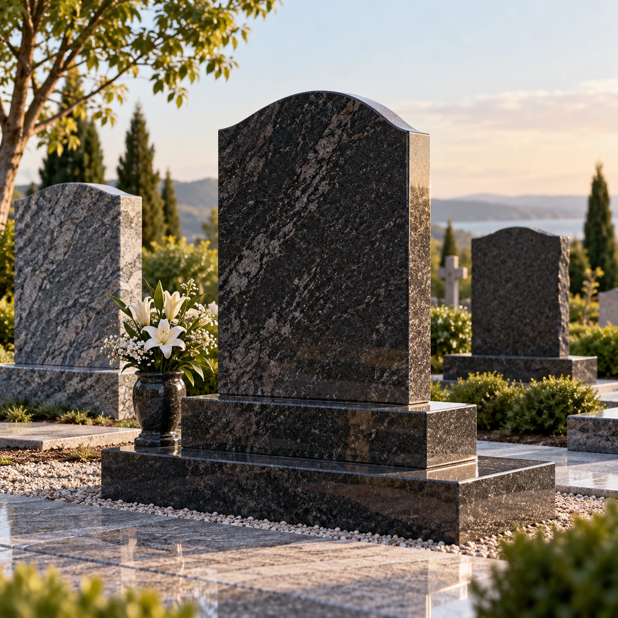 Granite tombstone with a polished upright and base