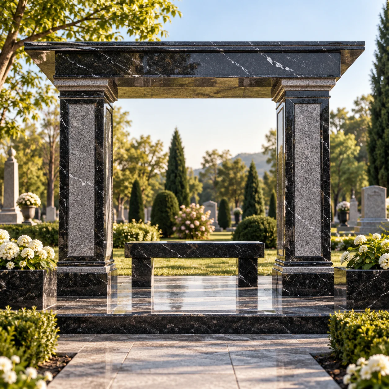 Bespoke granite architectural memorial feature with columns