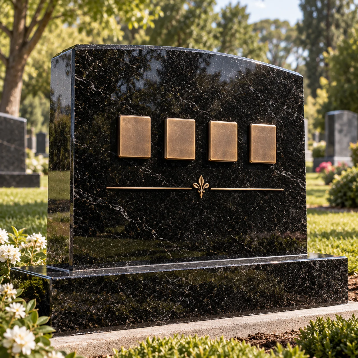 Cast bronze letters pinned to a polished granite memorial