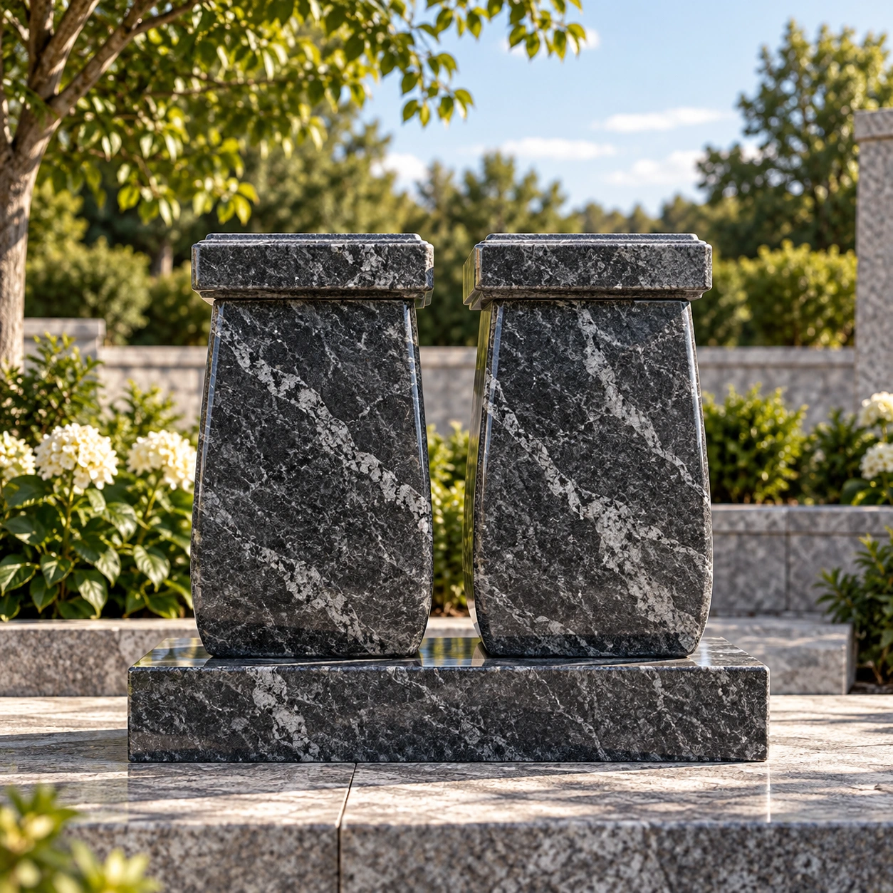 Companion granite cremation urn sized for two sets of remains