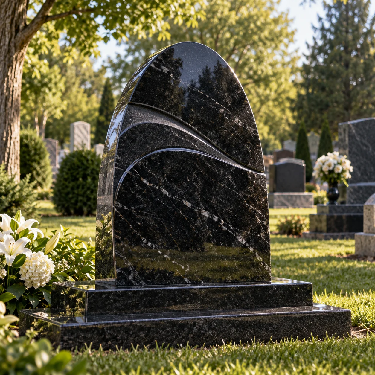 Granite memorial with curved and radiused faces