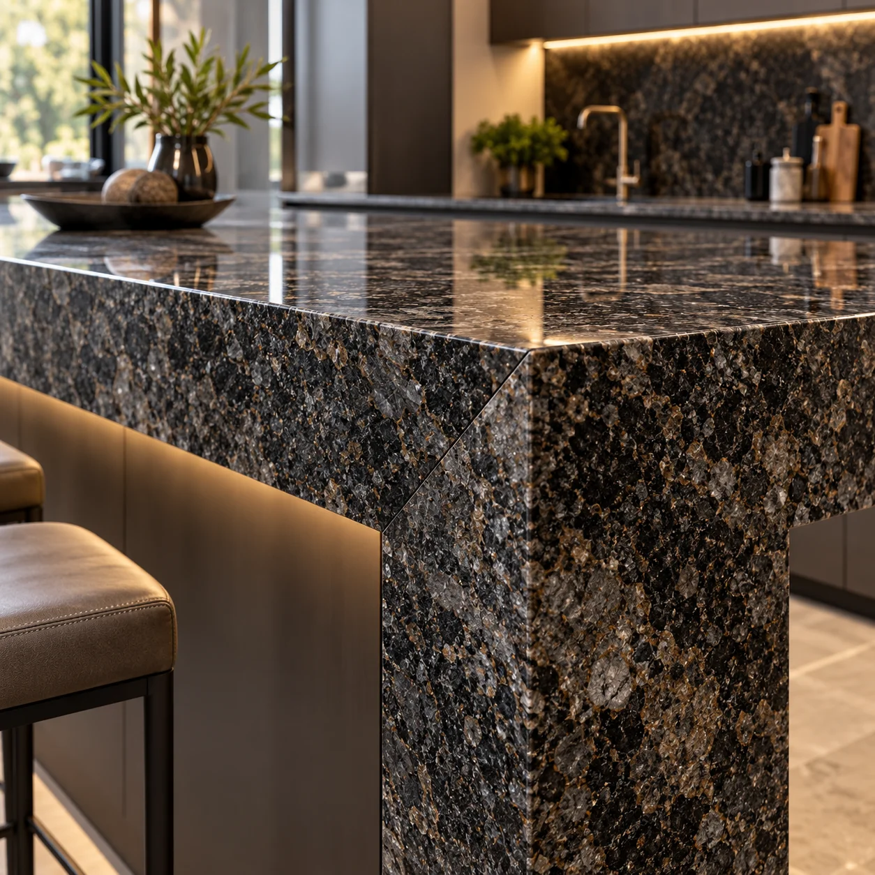 Mitred granite edge profile, section view
