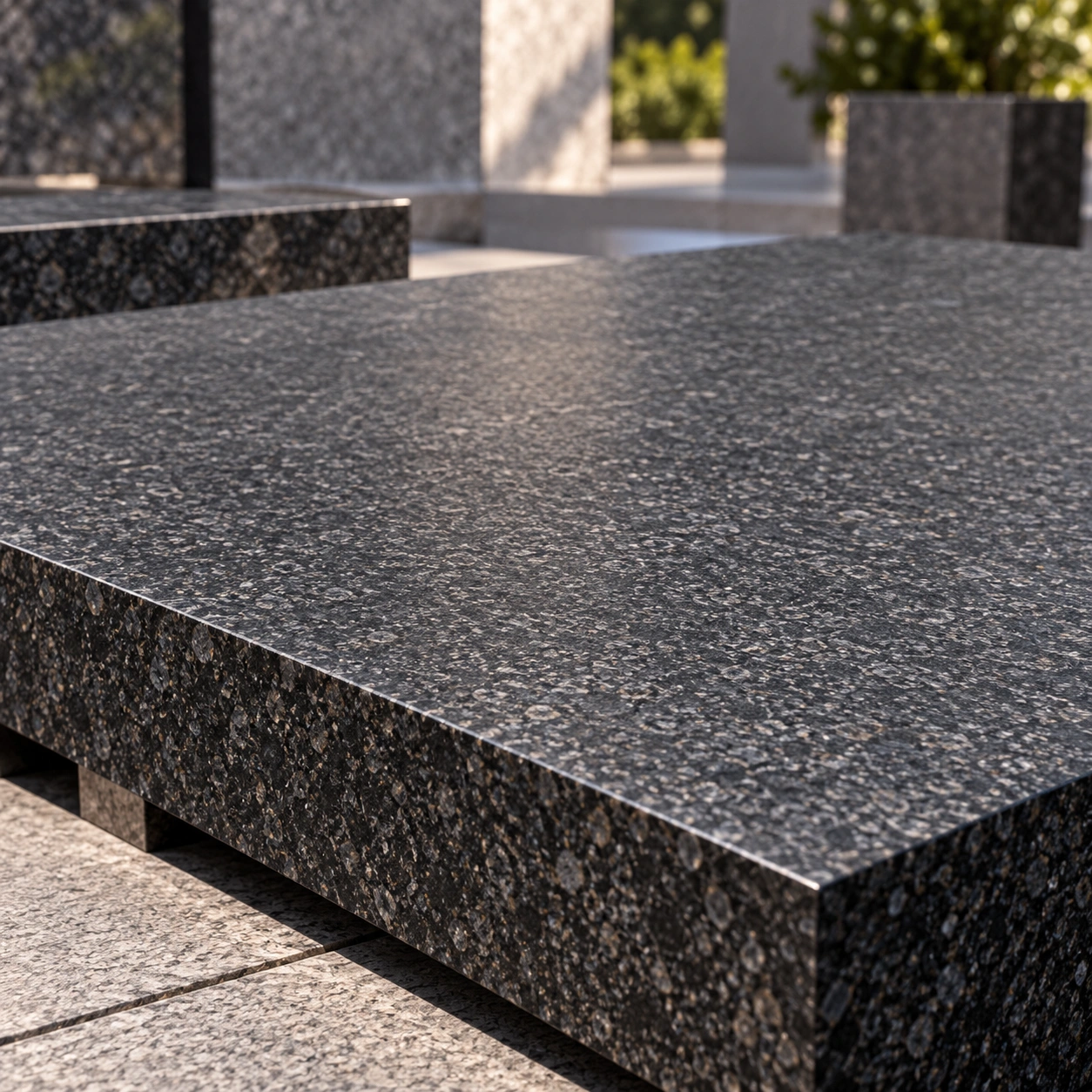 Honed finish on granite — matt, smooth surface