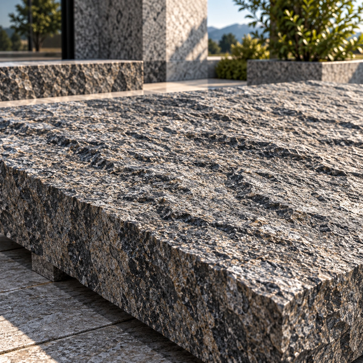 Natural / riven finish on granite — split face surface
