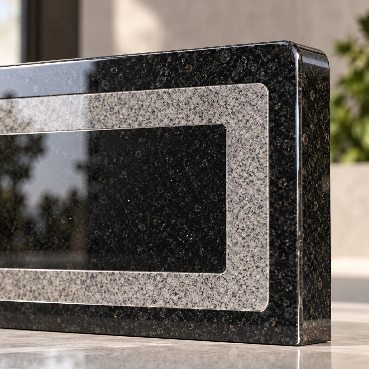 Polished granite panel framed by a sandblasted border