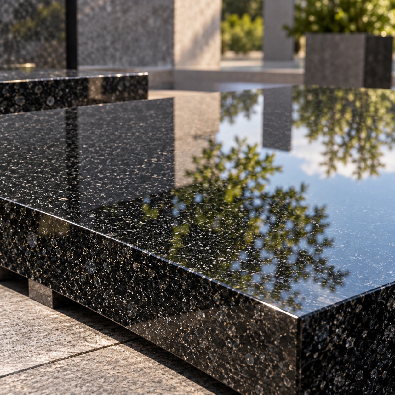 Polished finish on granite — mirror gloss surface