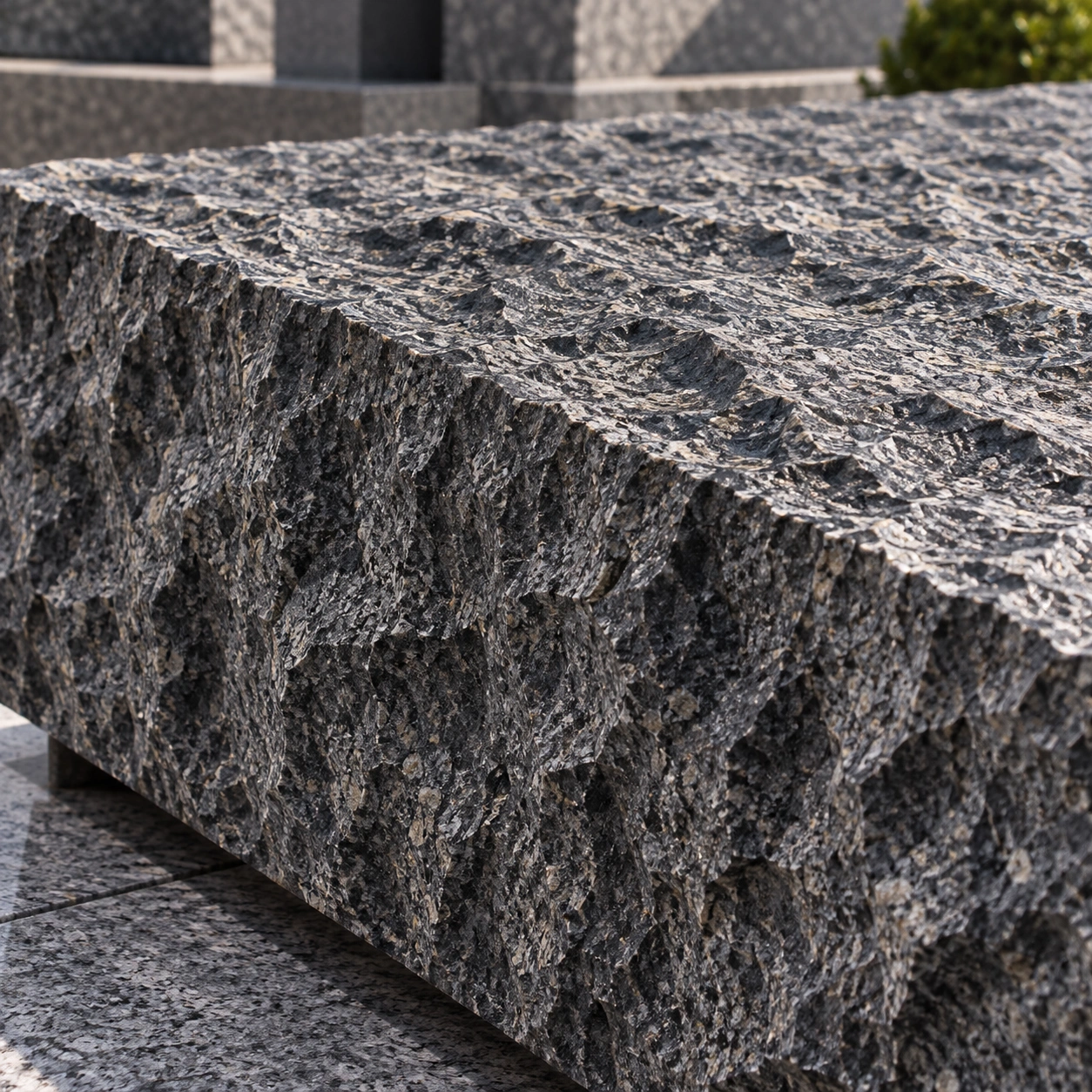 Rock pitched finish on granite — hand chiselled surface