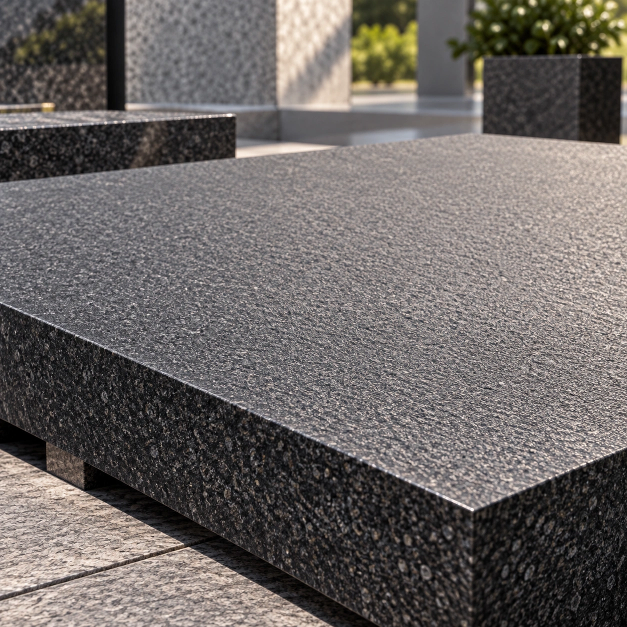 Sandblasted finish on granite — frosted surface