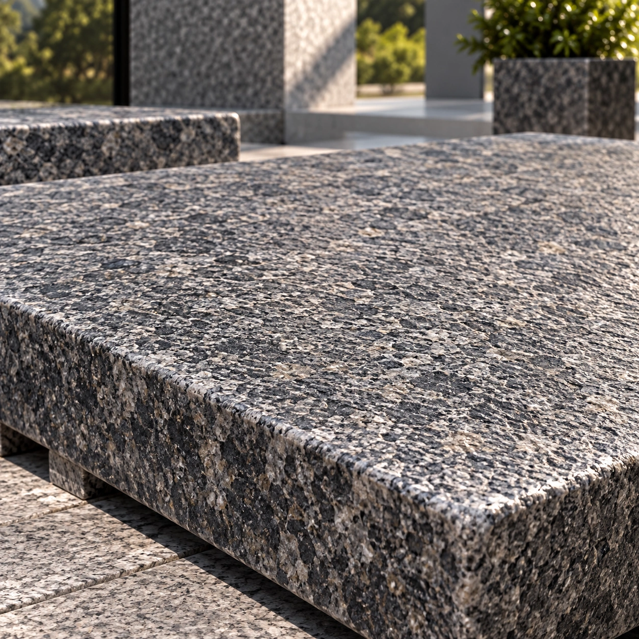 Tumbled finish on granite — aged edges surface