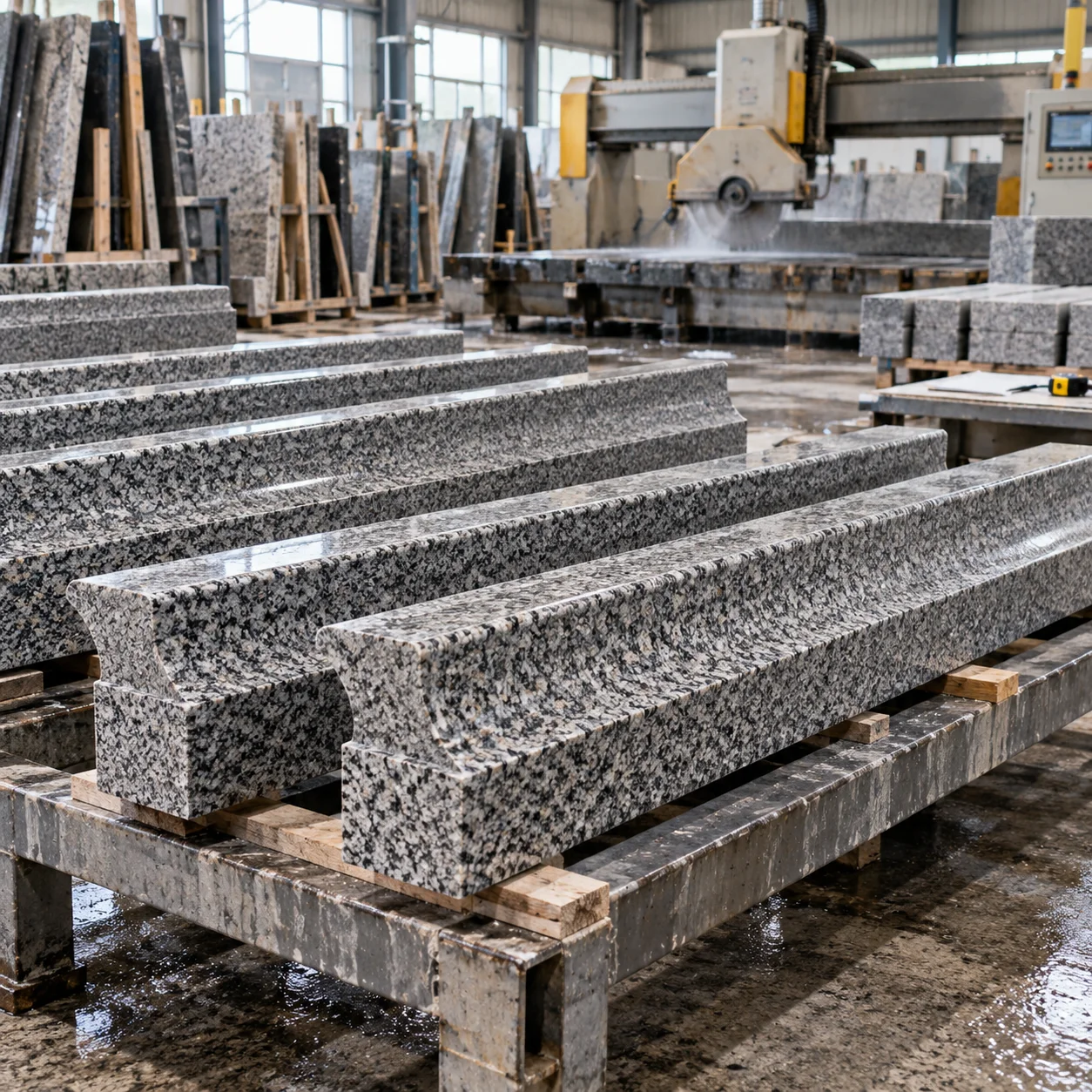 Granite kerb sections cut to profile and length