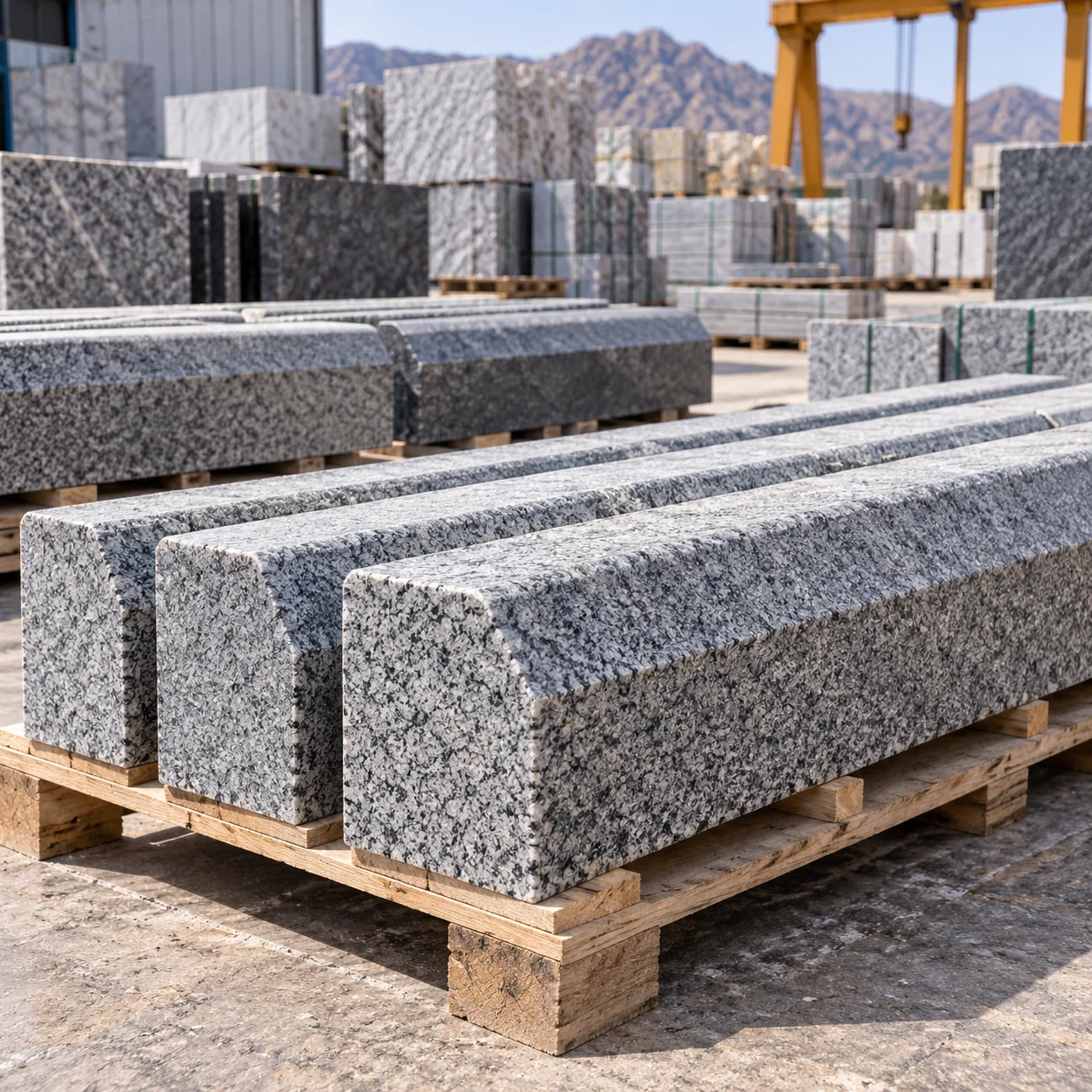 Granite kerb sections cut to profile and length