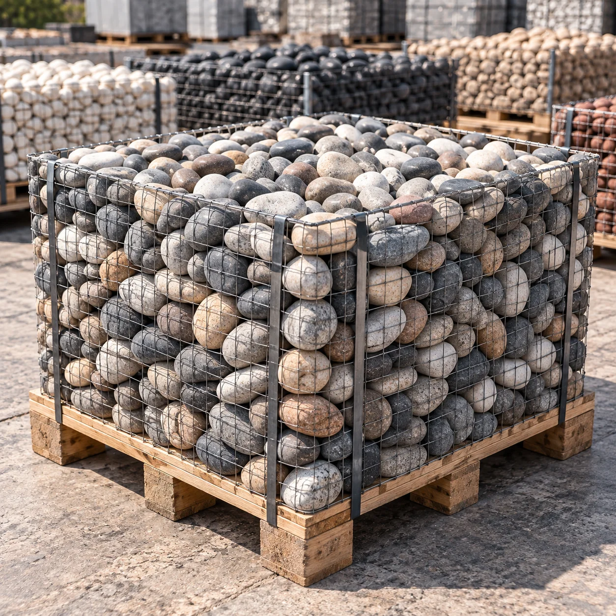 Washed and graded river pebbles for landscaping