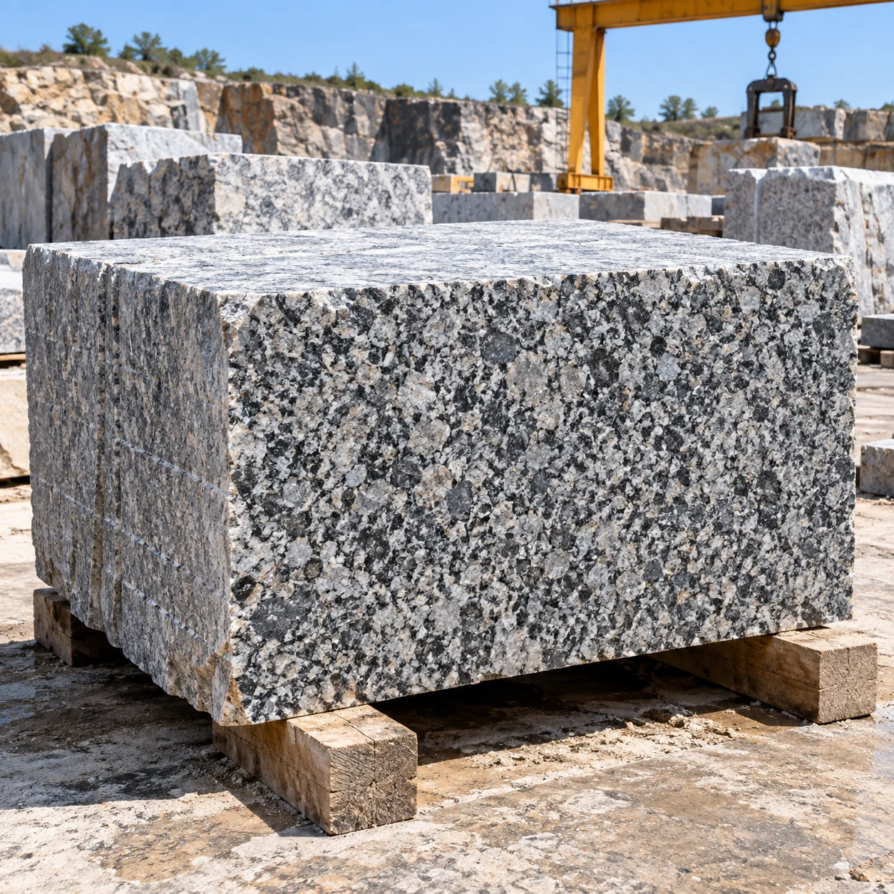 Granite quarry block marked for an export order