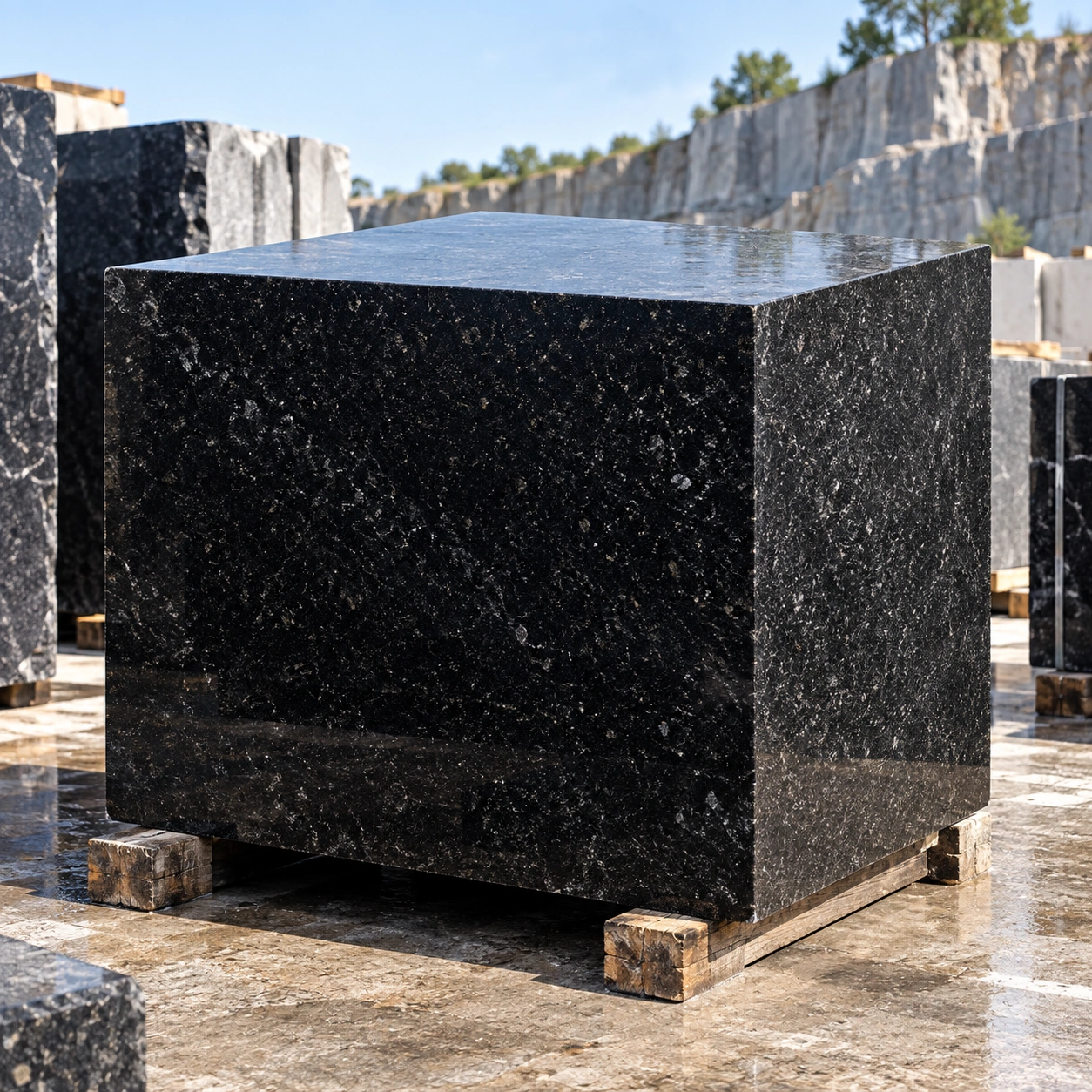 Gabbro diabase and Karelian black granite blocks and slabs