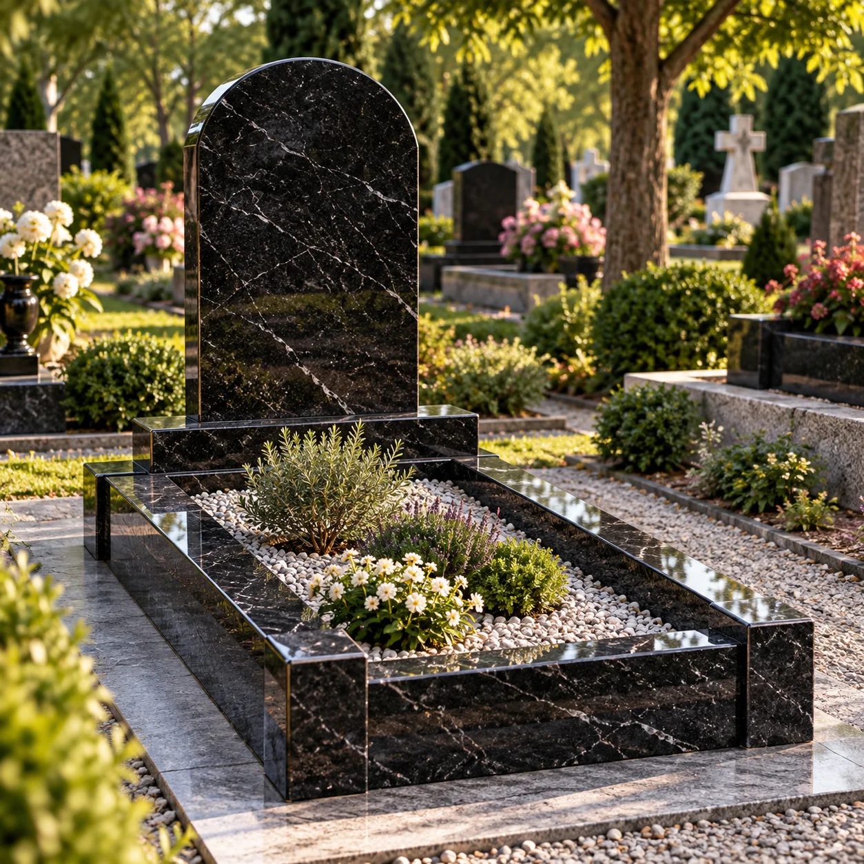 Granite kerb set with an open tray for chippings or planting