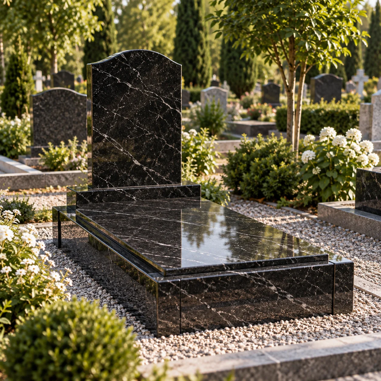Granite kerb set closed with a full ledger cover slab over the grave