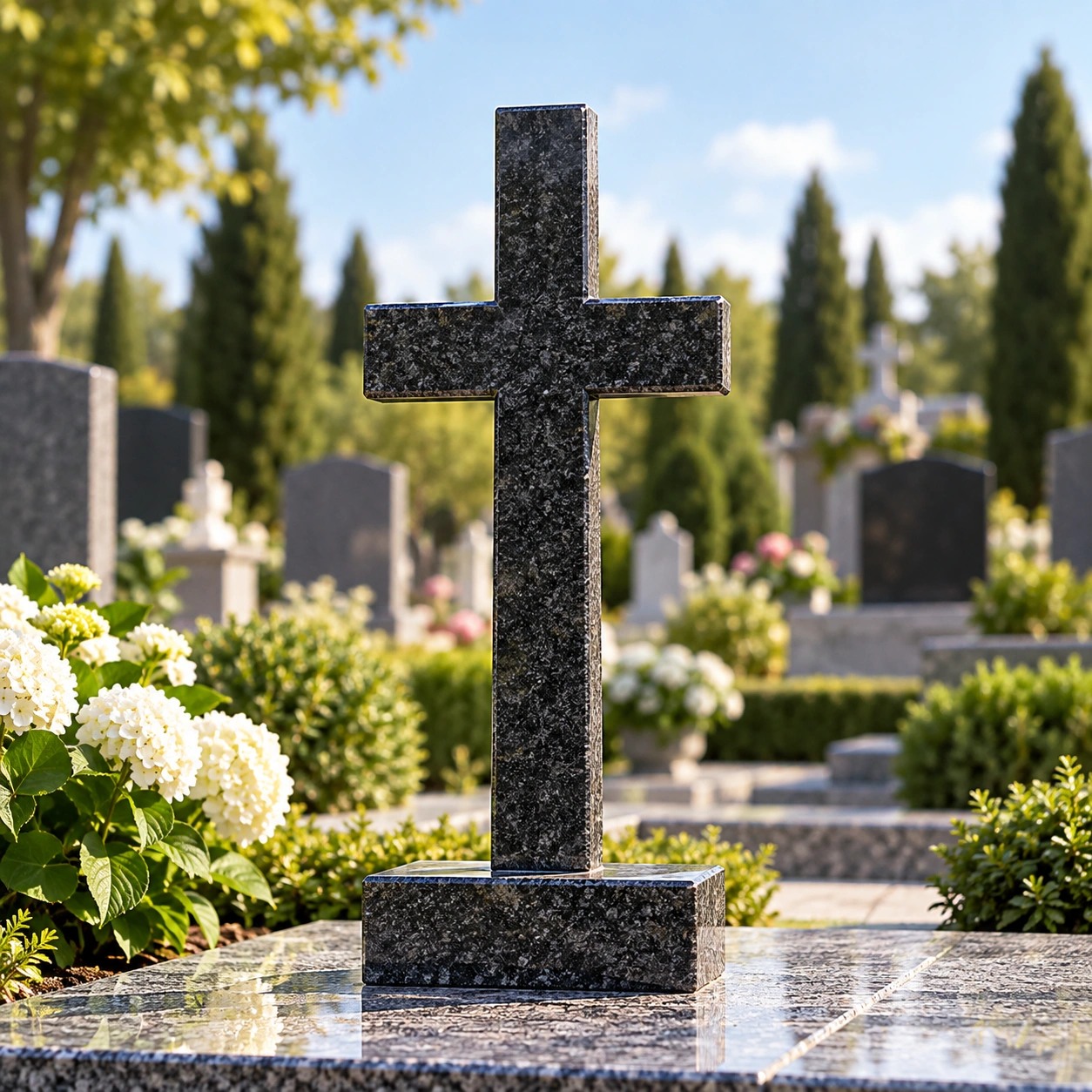 Plain Latin granite cross on a polished base