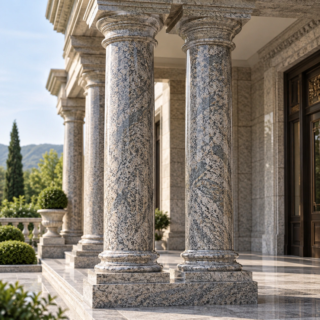 Turned granite columns with capitals