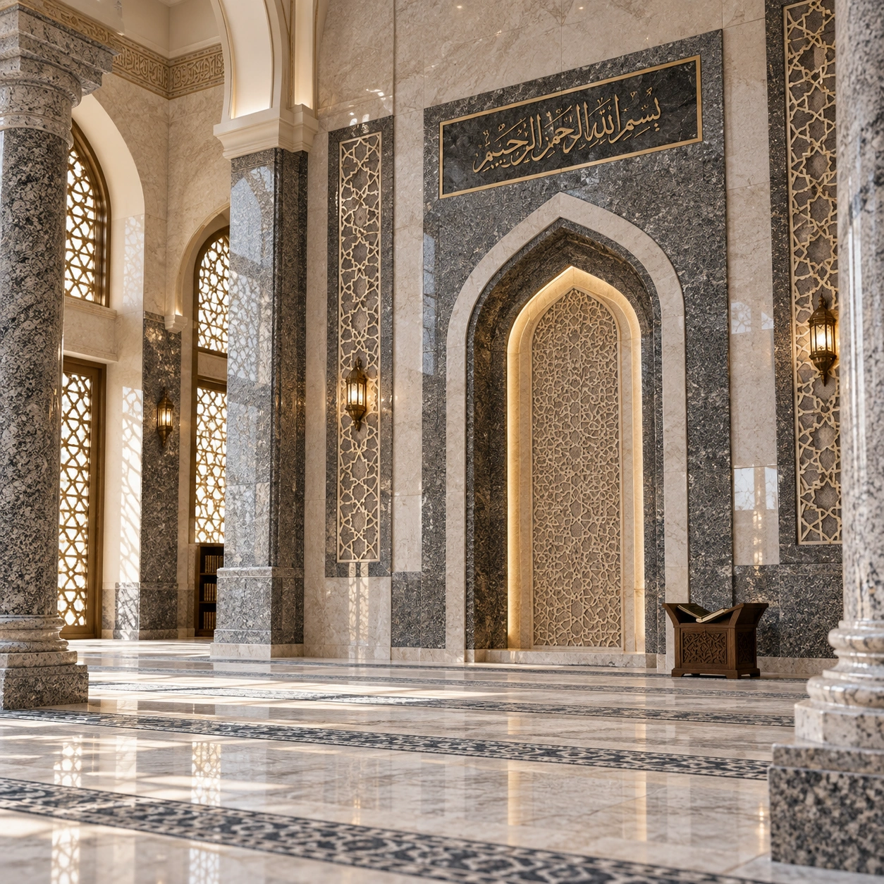 Granite and marble stonework for a mosque interior