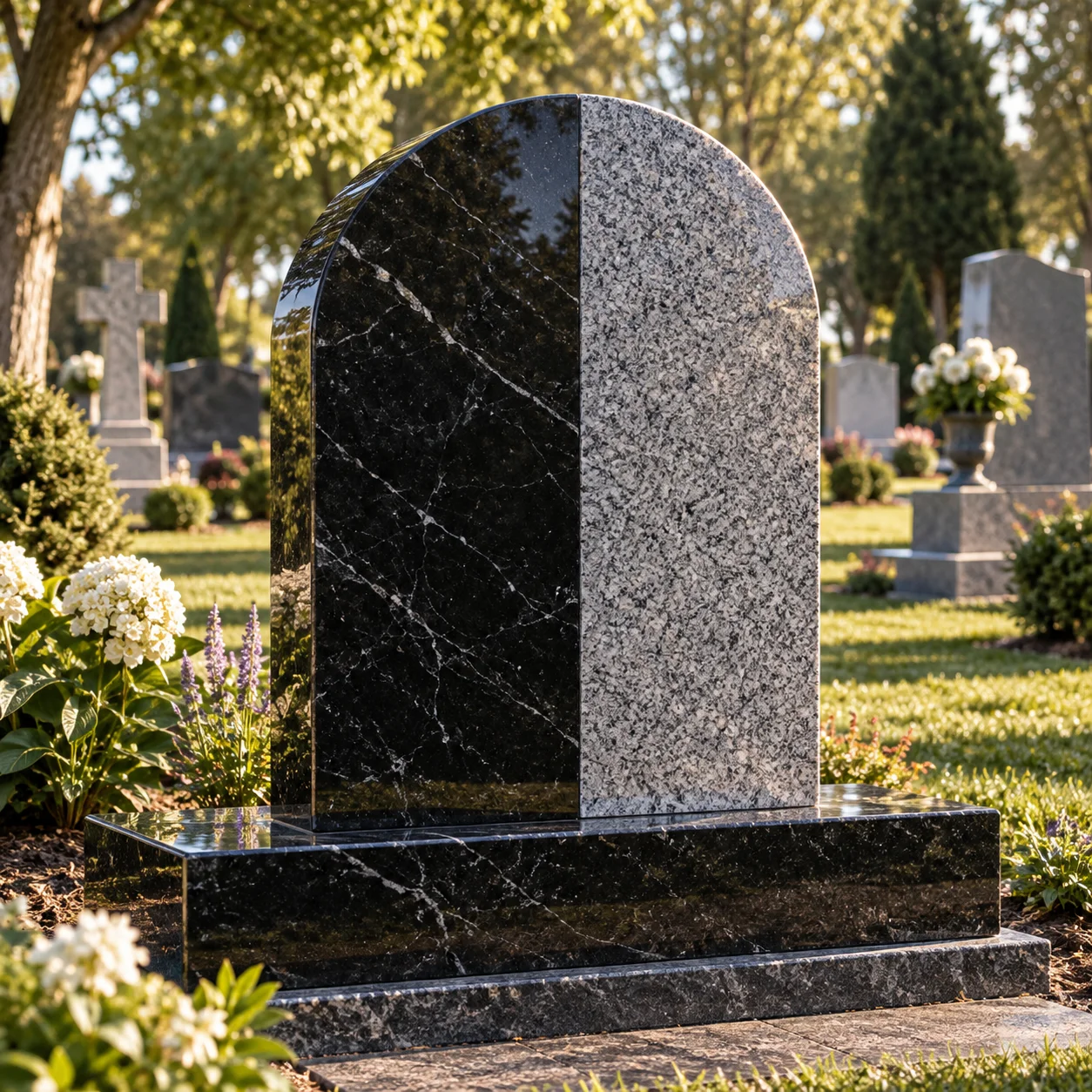 Granite memorial with a new section cut to match an existing stone