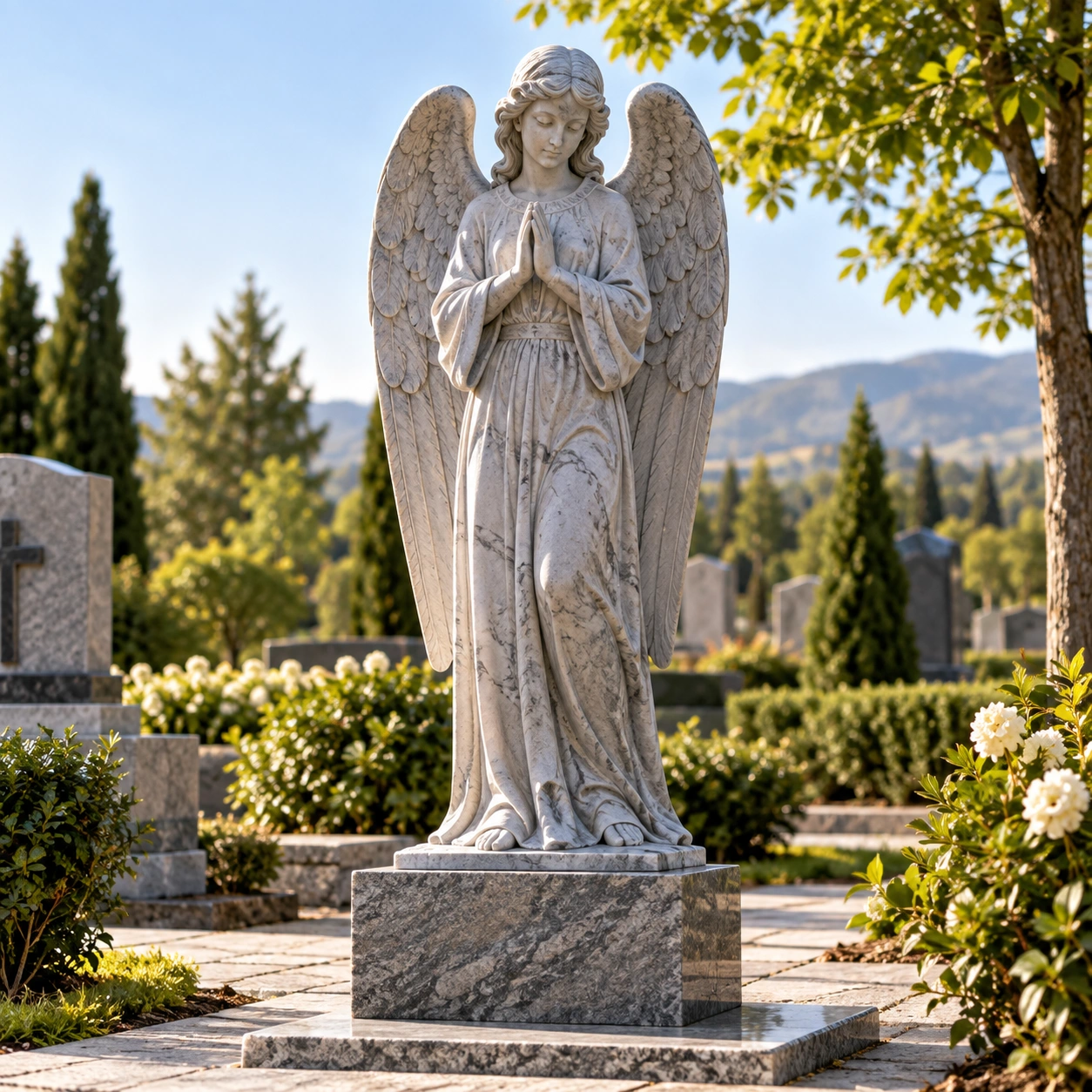 Carved granite angel sculpture for a memorial