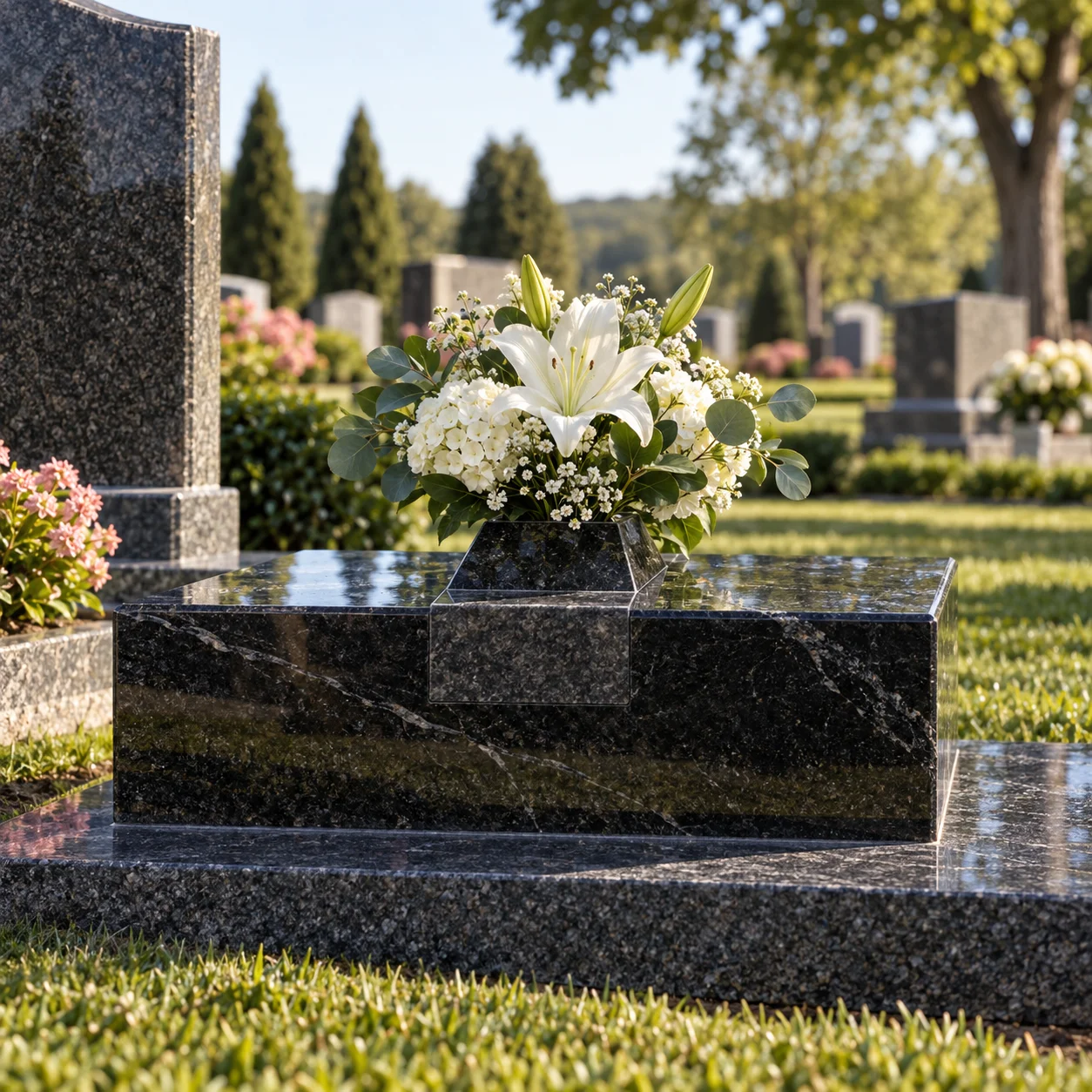 Granite turn-down memorial vase set flush into its base