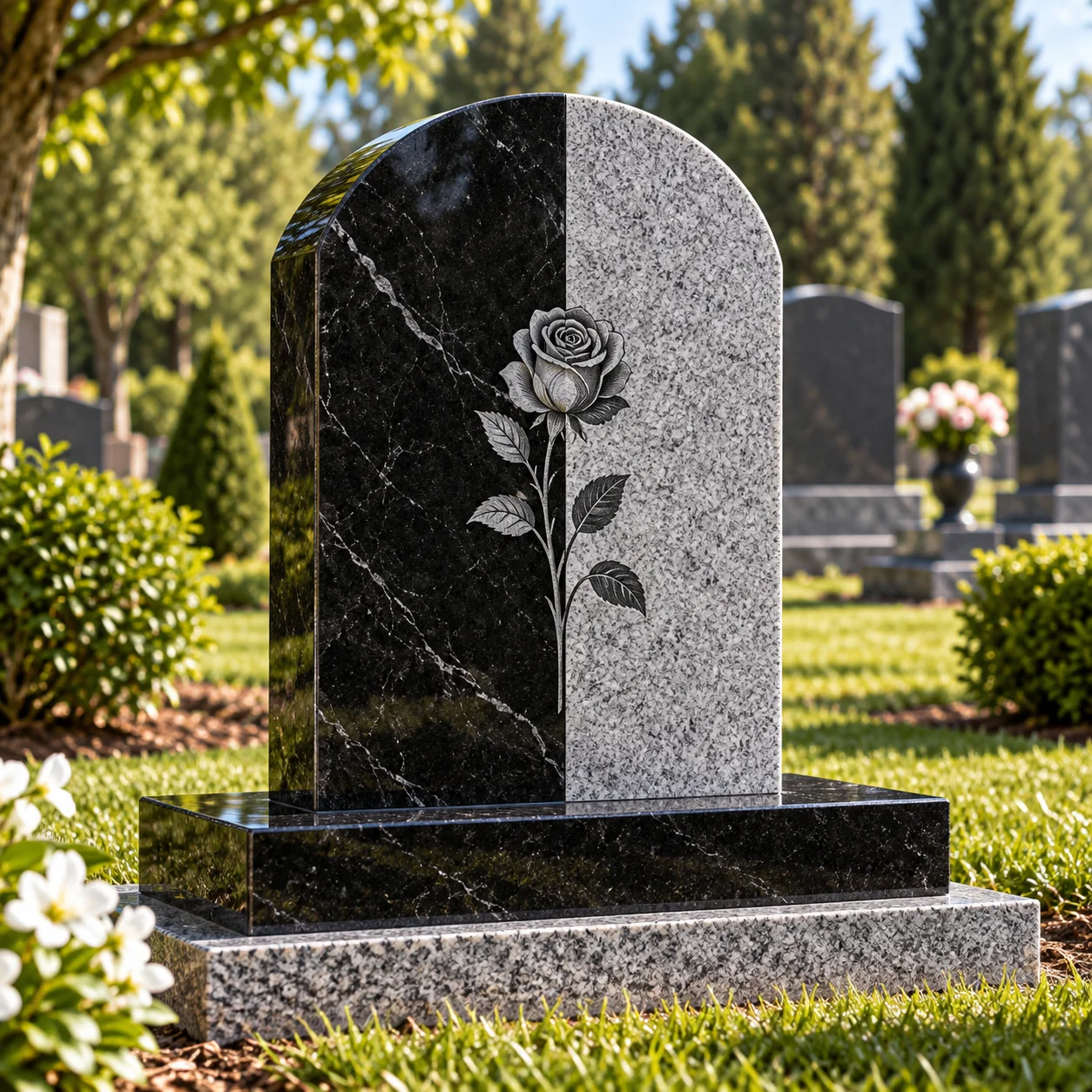 Memorial made from two contrasting granites jointed together